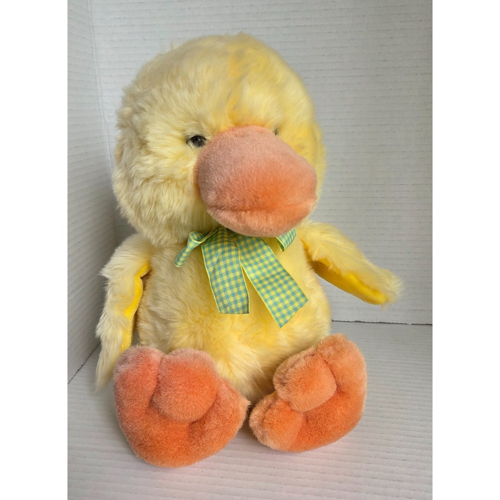 FAO Baby Fifth Avenue Plush Yellow Duck Duckling Gingham Bow Stuffed Animal 13"